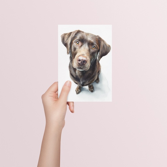 Watercolor Brown Labrador Retriever Dog Portrait Wall Art Print, Unframed - Picture 5 of 7